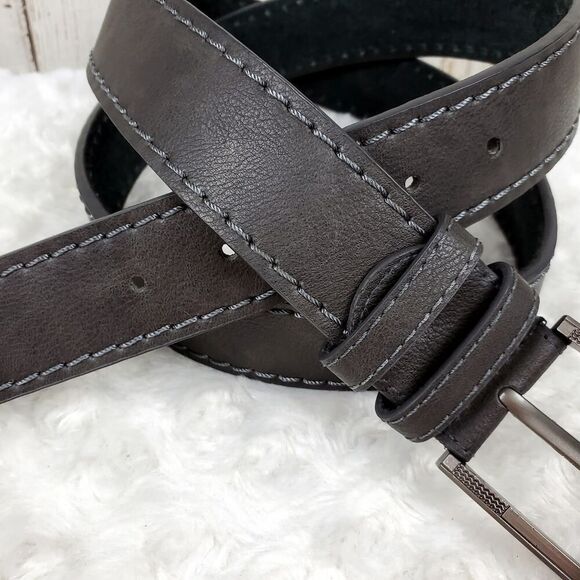 Leather Dress Belt Gray Black Size 50 - Picture 2 of 9